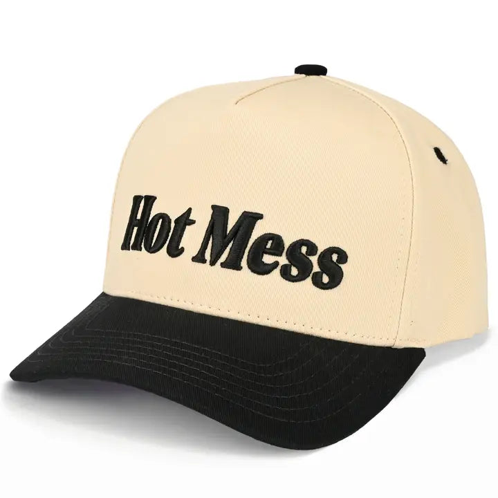Hot Mess Two Tone 3-D Embroidered Linen Trucker Hat