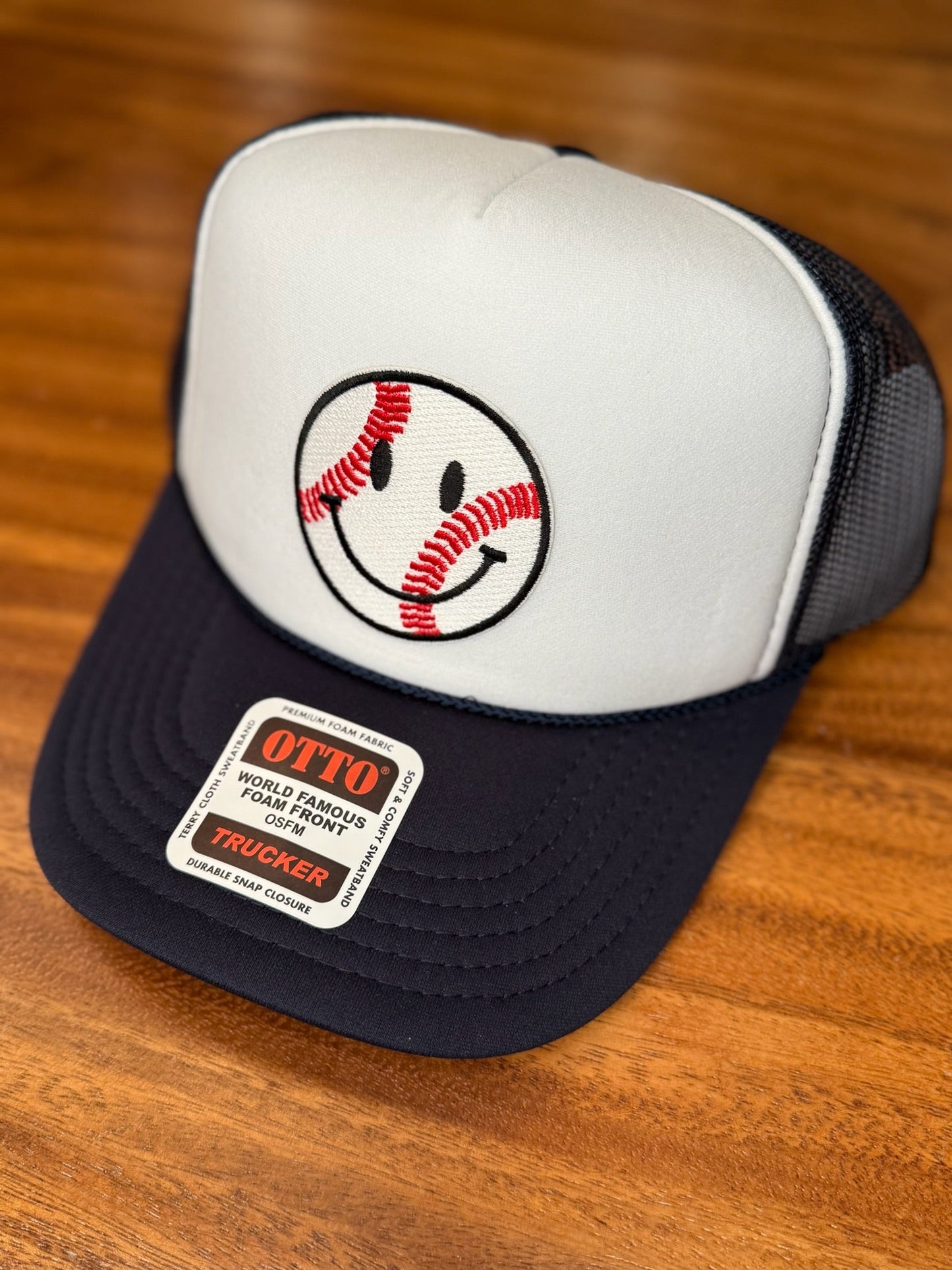 Baseball Smiley Face Otto Trucker Hat