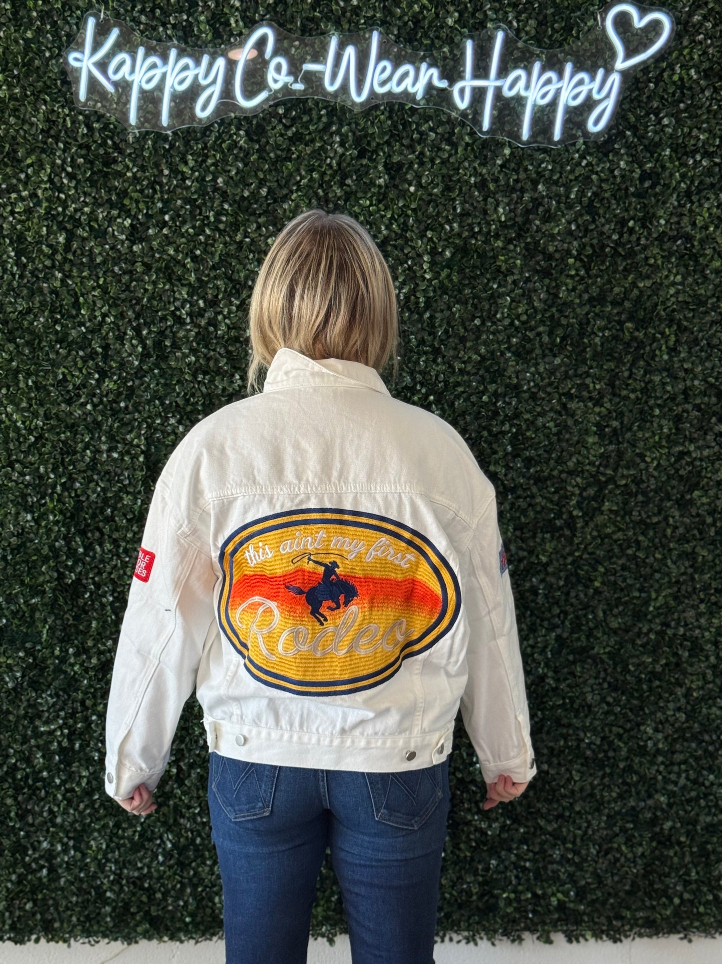 Embroidered Rodeo White Denim Trucker Jacket