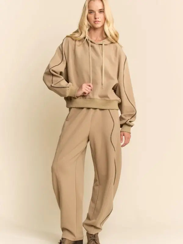 Relaxed Hoodie & Drawstring Pants Taupe Set