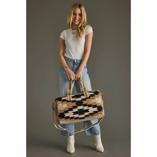 Cream, Black & Tan Western Duffel Bag