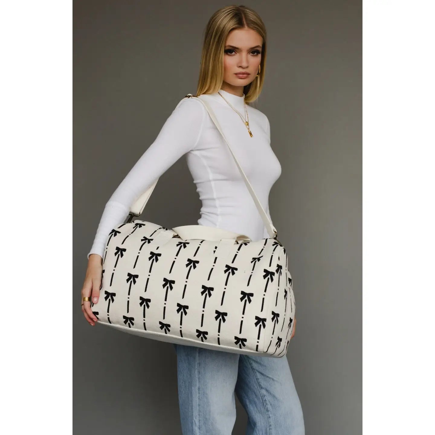 White Bow Print Duffel Bag