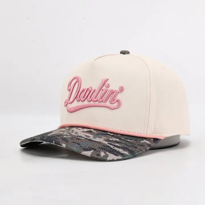 Darlin' 3-D Embroidered Two Tone Rope Linen Trucker Hat