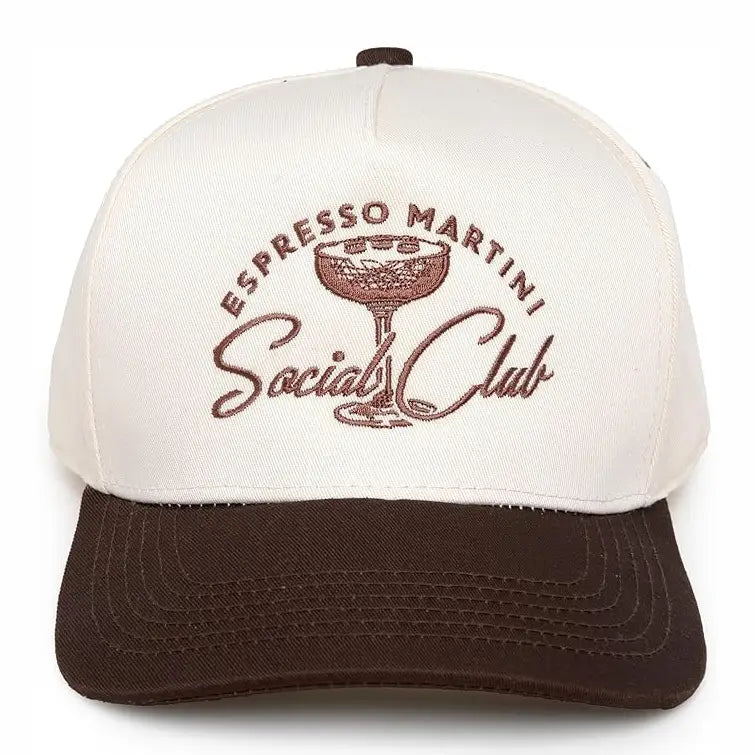 Espresso Martini Social Club Embroidered Linen Trucker hat