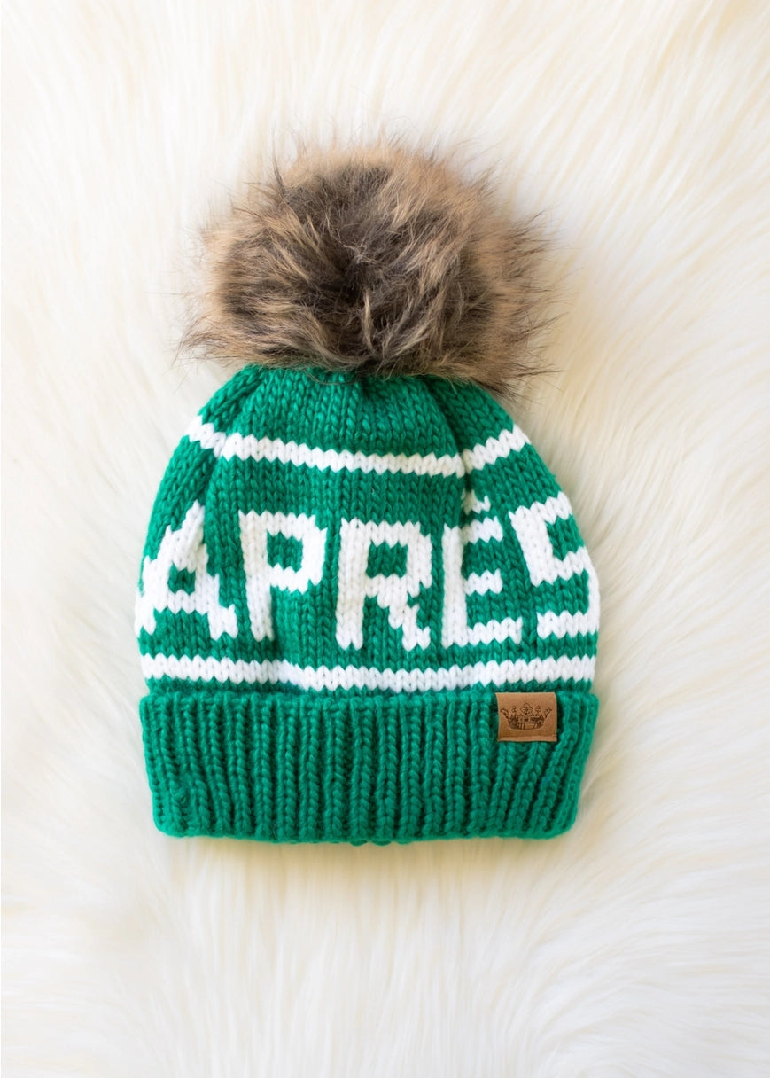 Green & White Après Knit Pom Hat