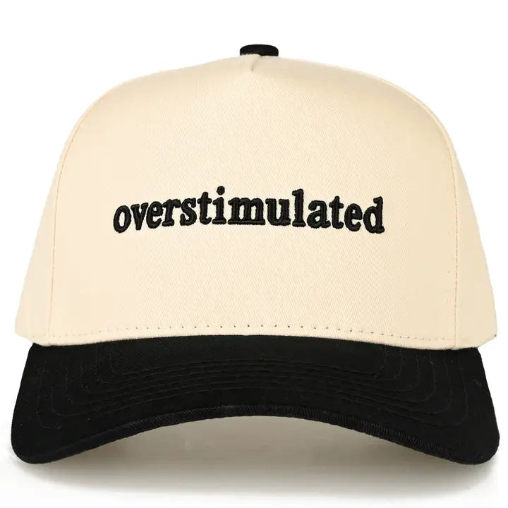 "overstimulated" Two Tone 3-D Embroidered Linen Trucker Hat