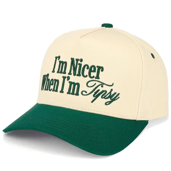 I'm Nicer When I'm Tipsy 3-D Embroidered Two Tone Linen Trucker Hat