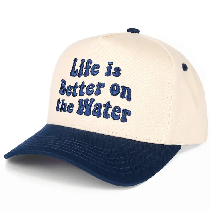 Life is Better on the Water Two Tone 3-D Embroidered Linen Trucker Hat