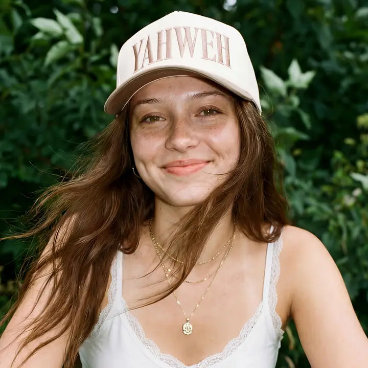 Yahweh Two Tone Embroidered Linen Trucker Hat