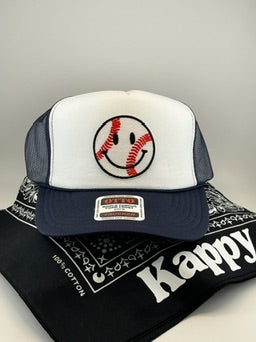 Baseball Smiley Face Otto Trucker Hat