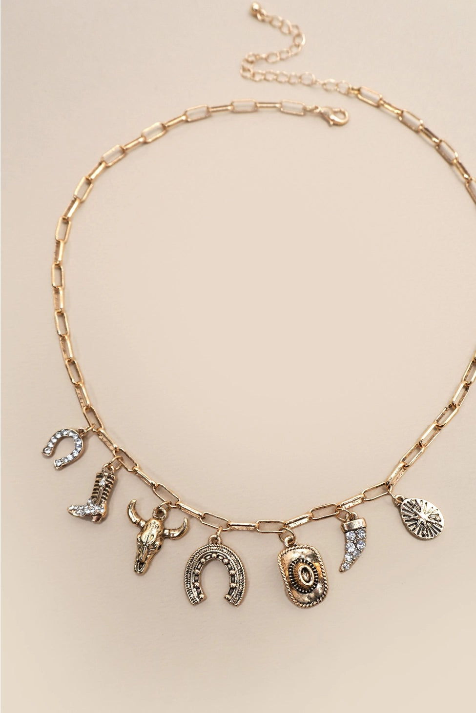 GOLD CHARM NECKLACE-WESTERN HAT HORSESHOE BOOT