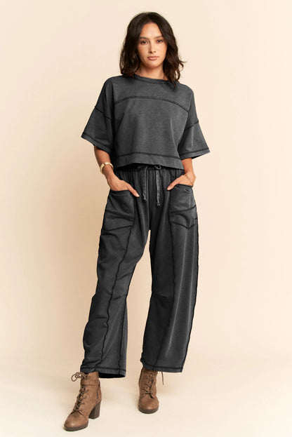 Mineral-Wash Boxy Top & Barrel Pants Set