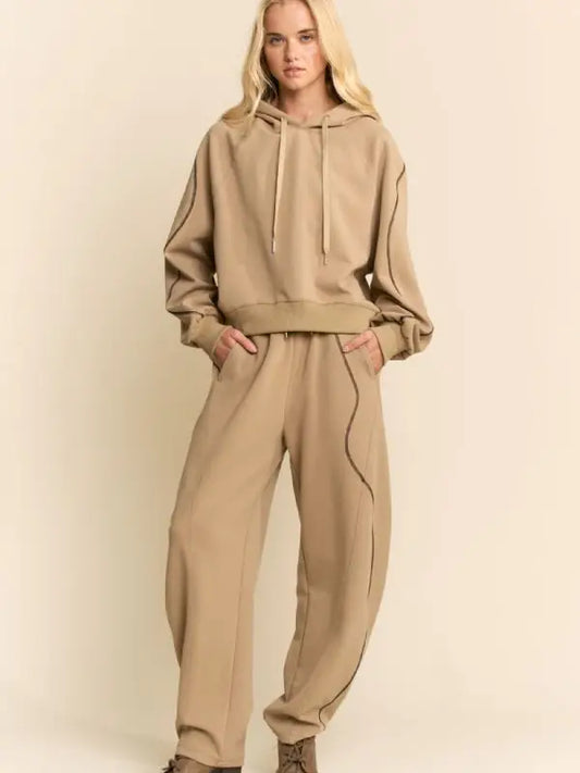Relaxed Hoodie & Drawstring Pants Taupe Set