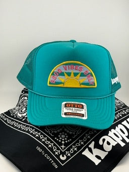 Good Vibes Only Turquoise Trucker Hat