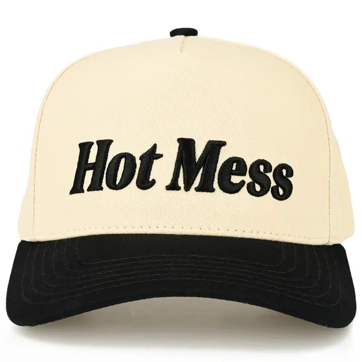 Hot Mess Two Tone 3-D Embroidered Linen Trucker Hat