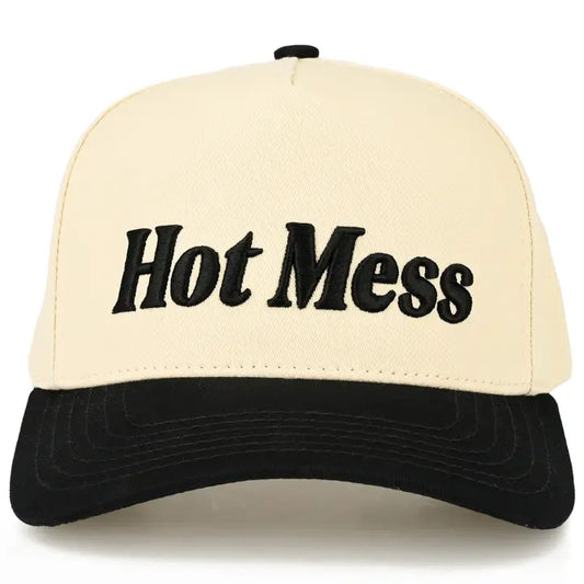 Hot Mess Two Tone 3-D Embroidered Linen Trucker Hat