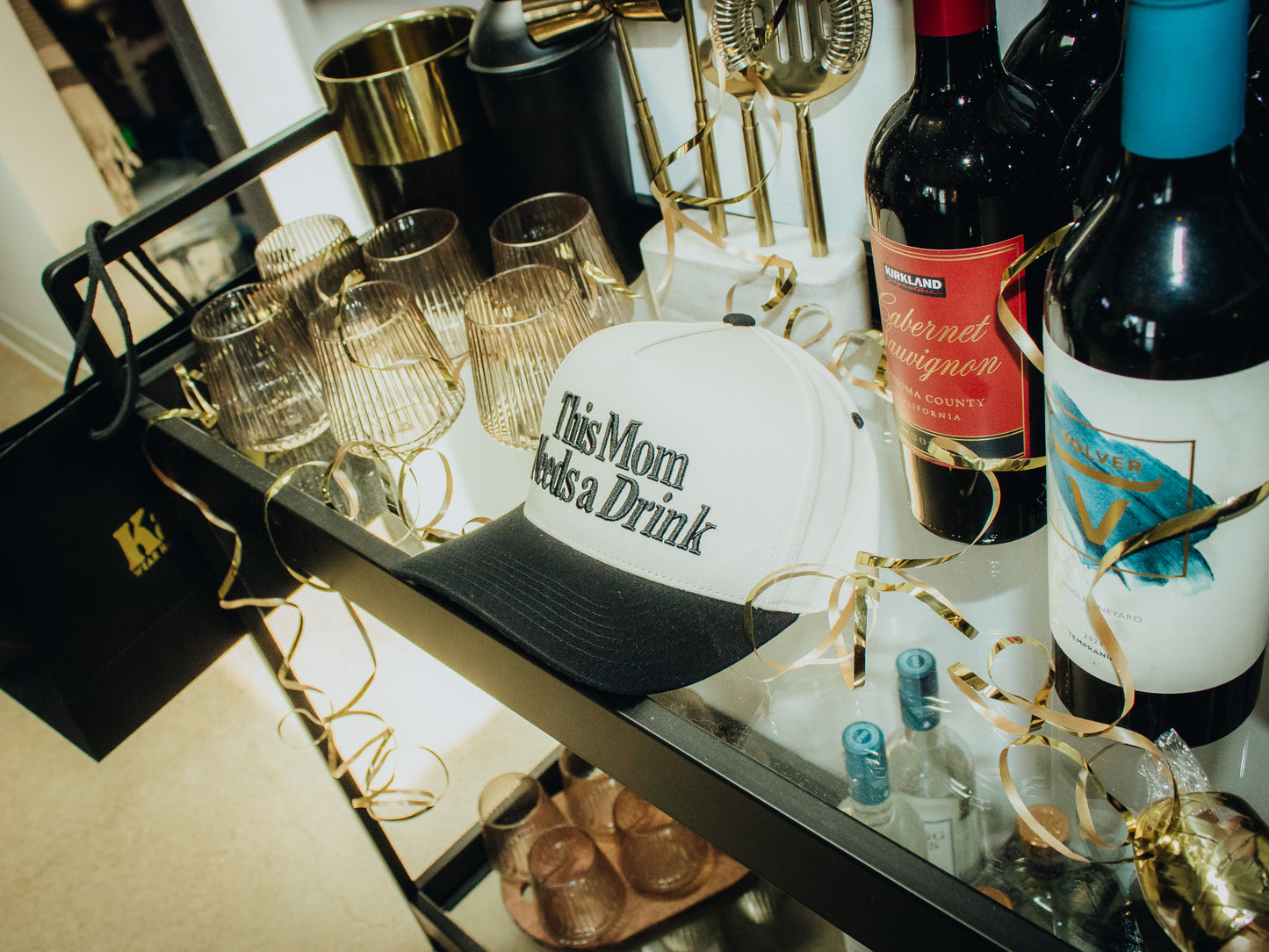 This Mom Needs a Drink Two Tone Embridered Linen Trucker Hat