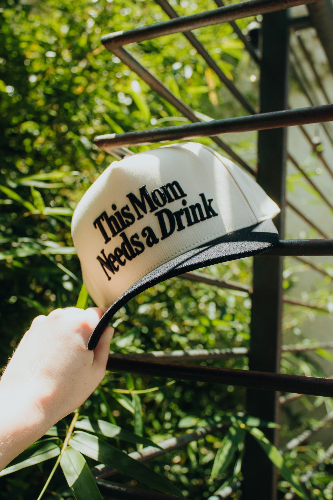 This Mom Needs a Drink Two Tone Embridered Linen Trucker Hat
