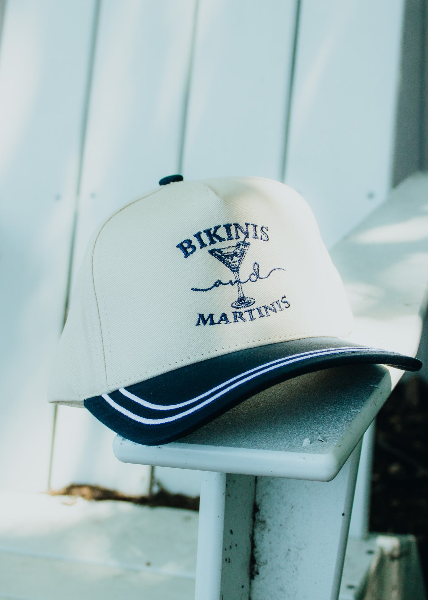 Bikinis and Martinis Embroidered Linen Trucker Hat