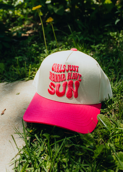 Girls Just Wanna Have Sun Embroidered Linen Trucker Hat