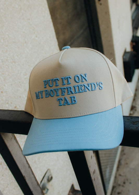 Put it on my Boyfriend's Tab Embroidered Linen Trucker hat