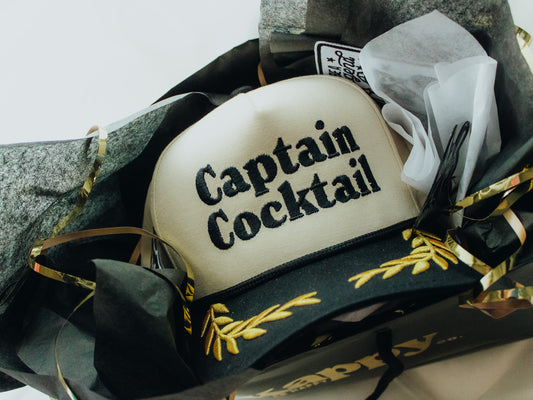 Captain Cocktail Embroidered Linen Trucker Hat