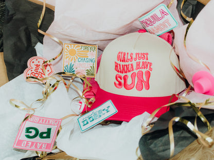 Girls Just Wanna Have Sun Embroidered Linen Trucker Hat