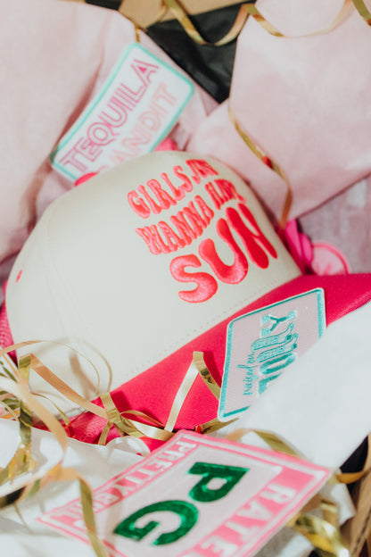 Girls Just Wanna Have Sun Embroidered Linen Trucker Hat