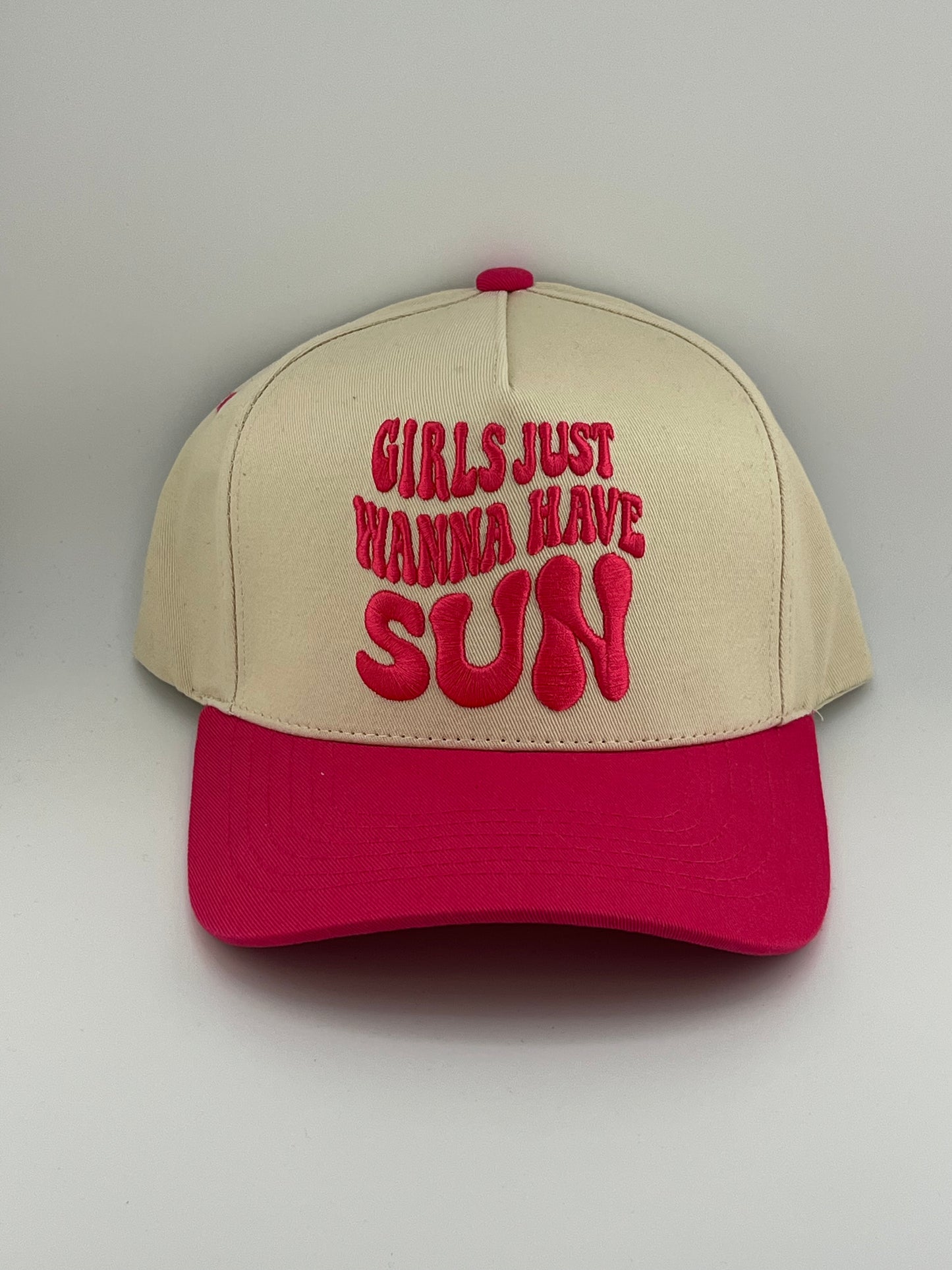 Girls Just Wanna Have Sun Embroidered Linen Trucker Hat