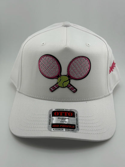 Twin Tennis Rackets Patched Linen Trucker Hat