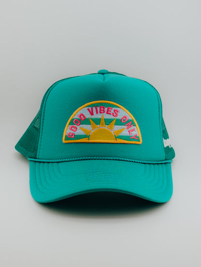 Good Vibes Only Turquoise Trucker Hat