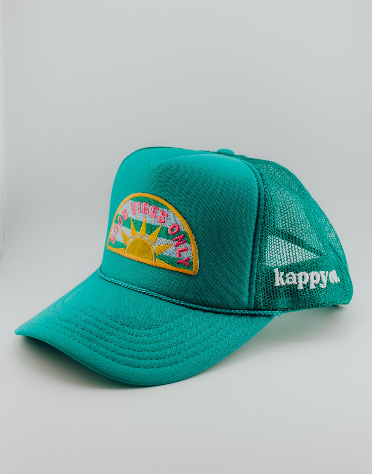Good Vibes Only Turquoise Trucker Hat