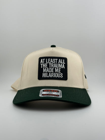 At Least All the Trauma Made Me Hilarious Patched Linen Trucker Hat