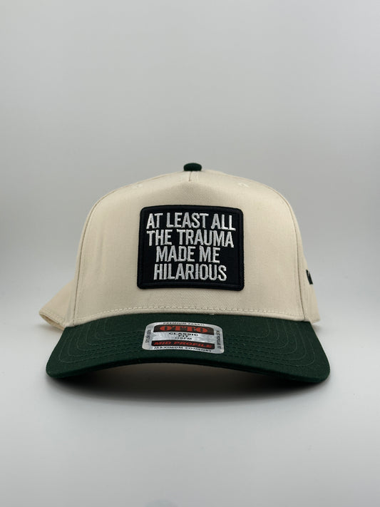 At Least All the Trauma Made Me Hilarious Patched Linen Trucker Hat