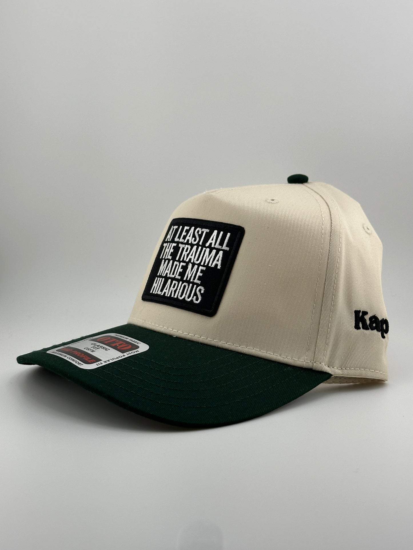 At Least All the Trauma Made Me Hilarious Patched Linen Trucker Hat