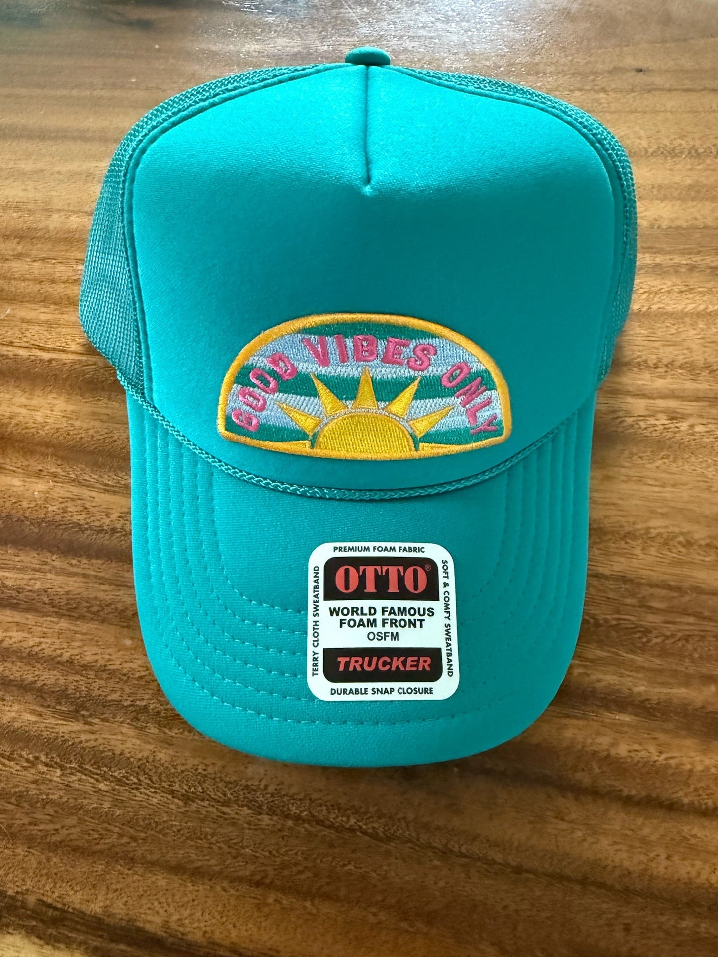 Good Vibes Only Turquoise Trucker Hat