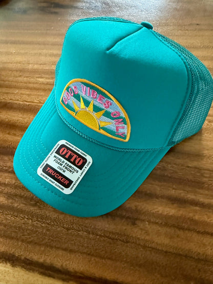 Good Vibes Only Turquoise Trucker Hat