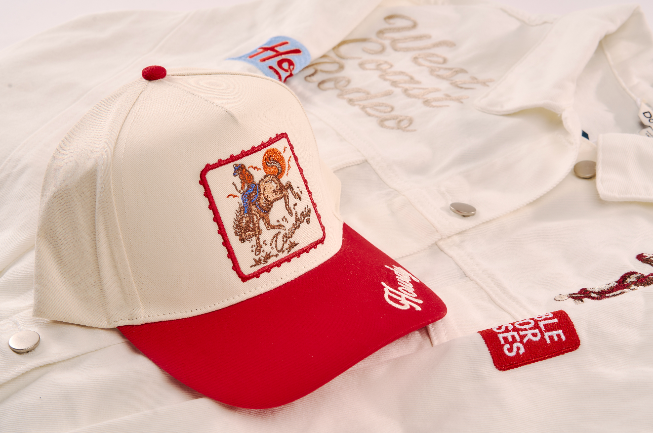 Embroidered Rodeo White Denim Trucker Jacket