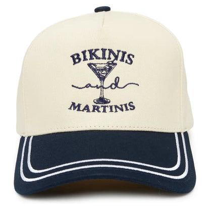 Bikinis and Martinis Embroidered Linen Trucker Hat