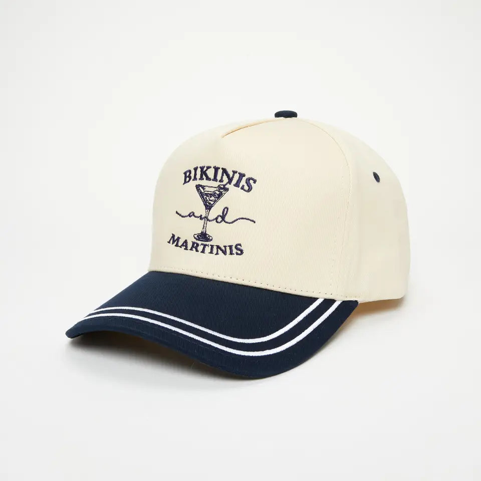 Bikinis and Martinis Embroidered Linen Trucker Hat