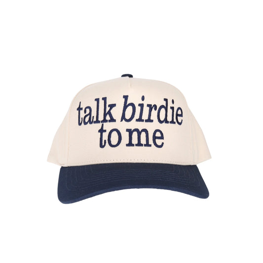 Talk Birdie to Me Embroidered Two Tone Linen Trucker Hat