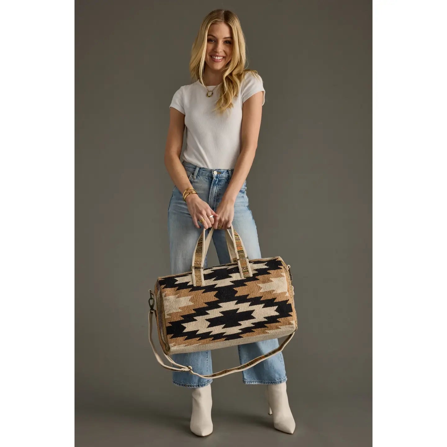 Cream, Black & Tan Western Duffel Bag