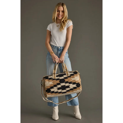 Cream, Black & Tan Western Duffel Bag