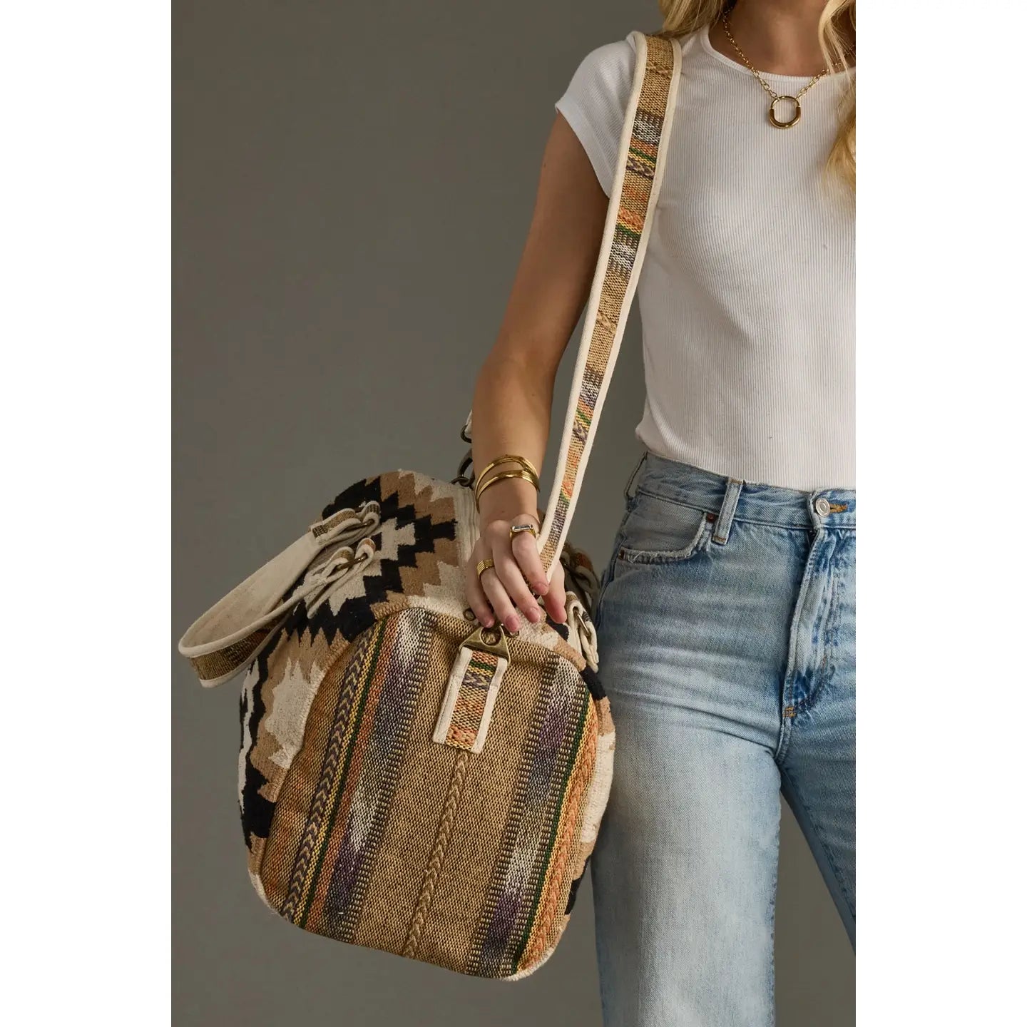 Cream, Black & Tan Western Duffel Bag