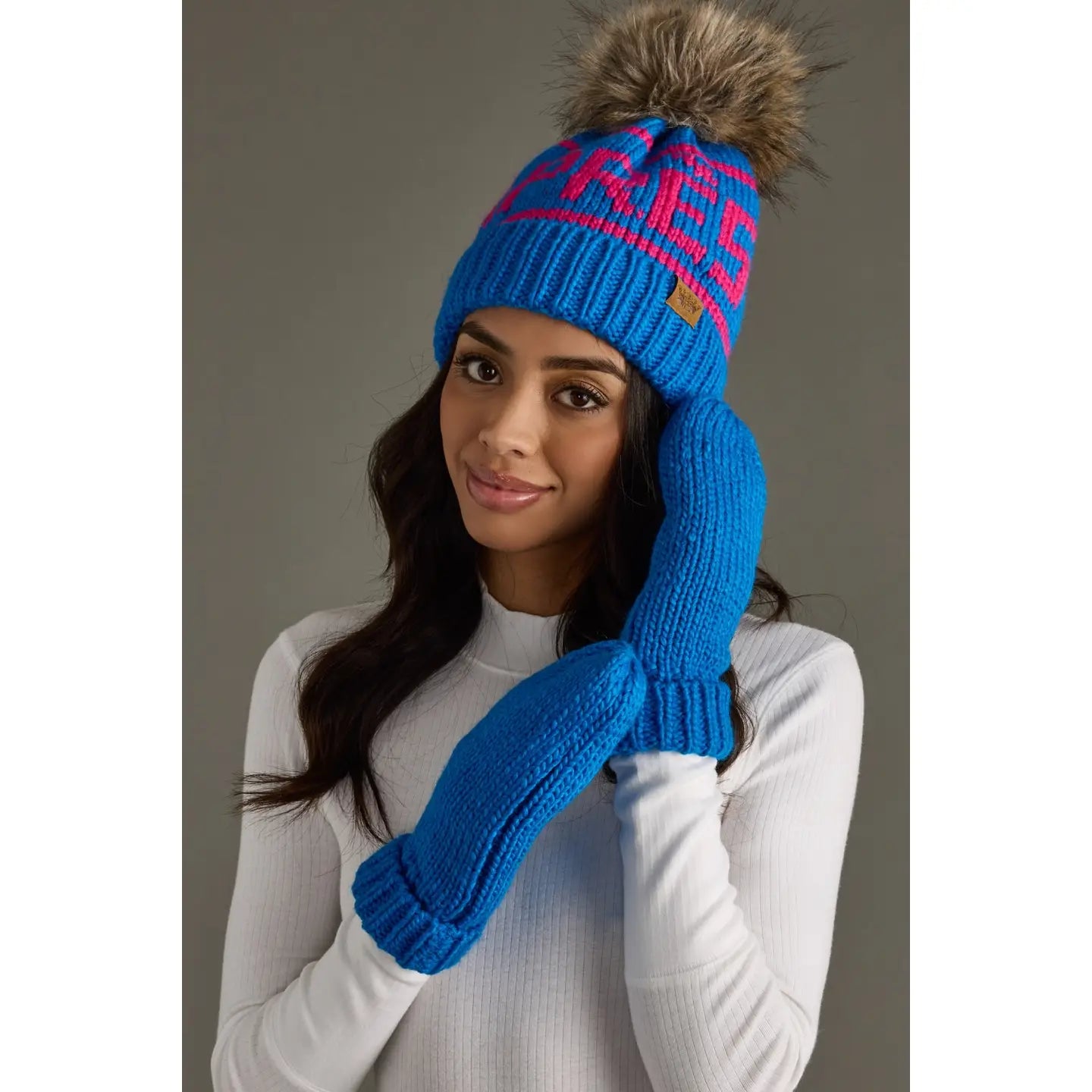 Blue & Pink Après Knit Pom Hat