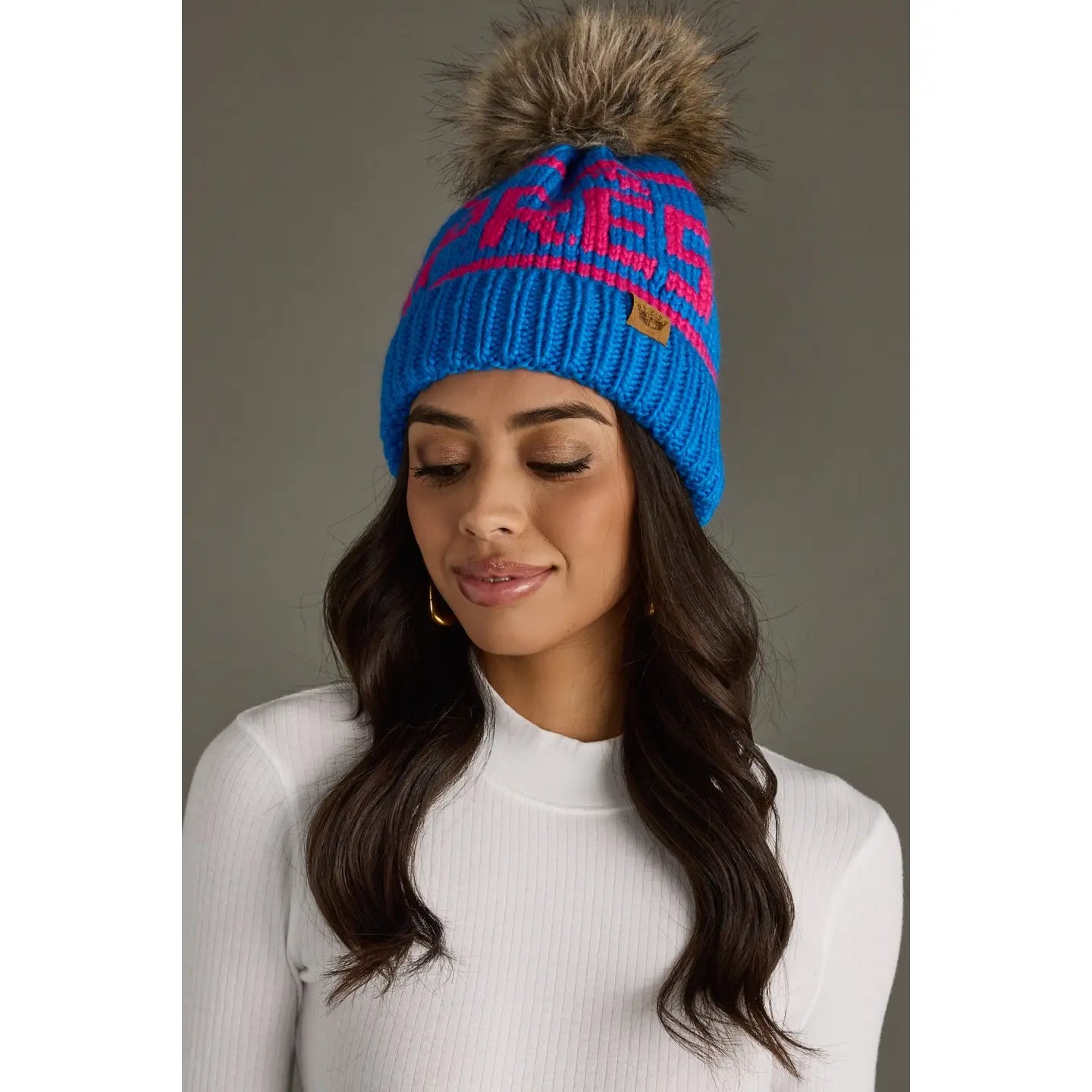 Blue & Pink Après Knit Pom Hat