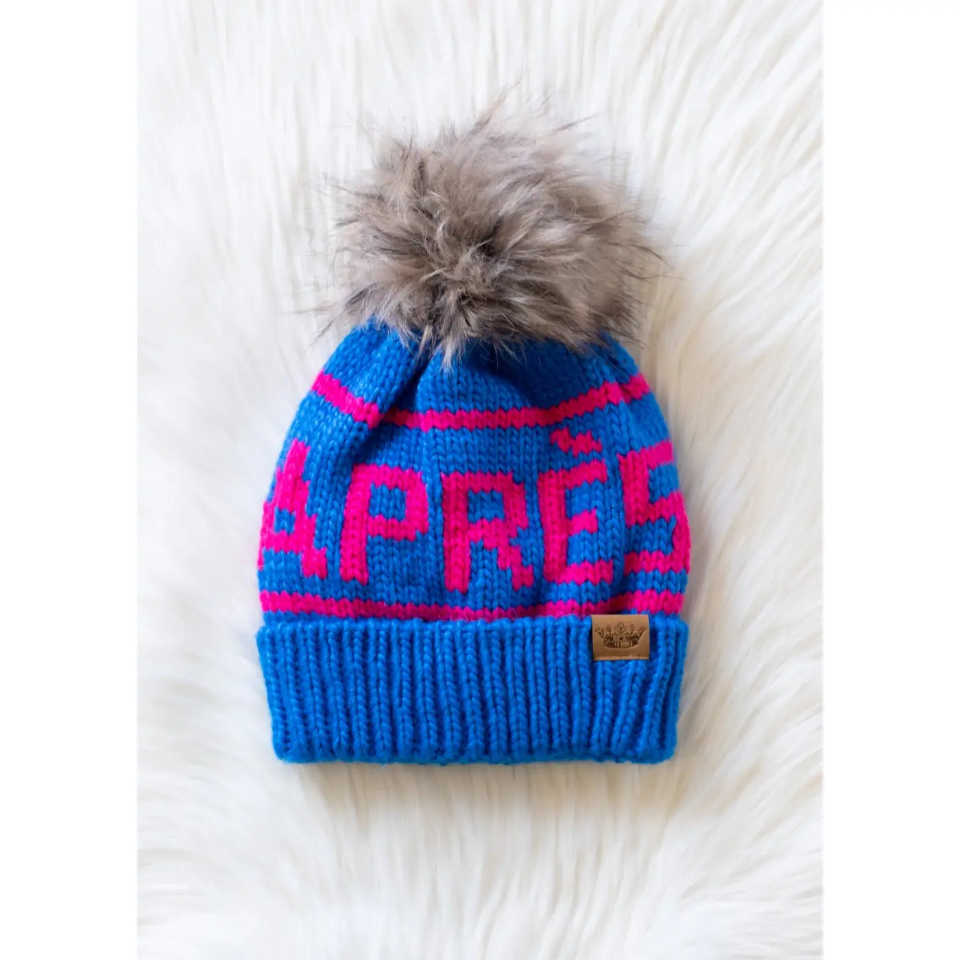 Blue & Pink Après Knit Pom Hat
