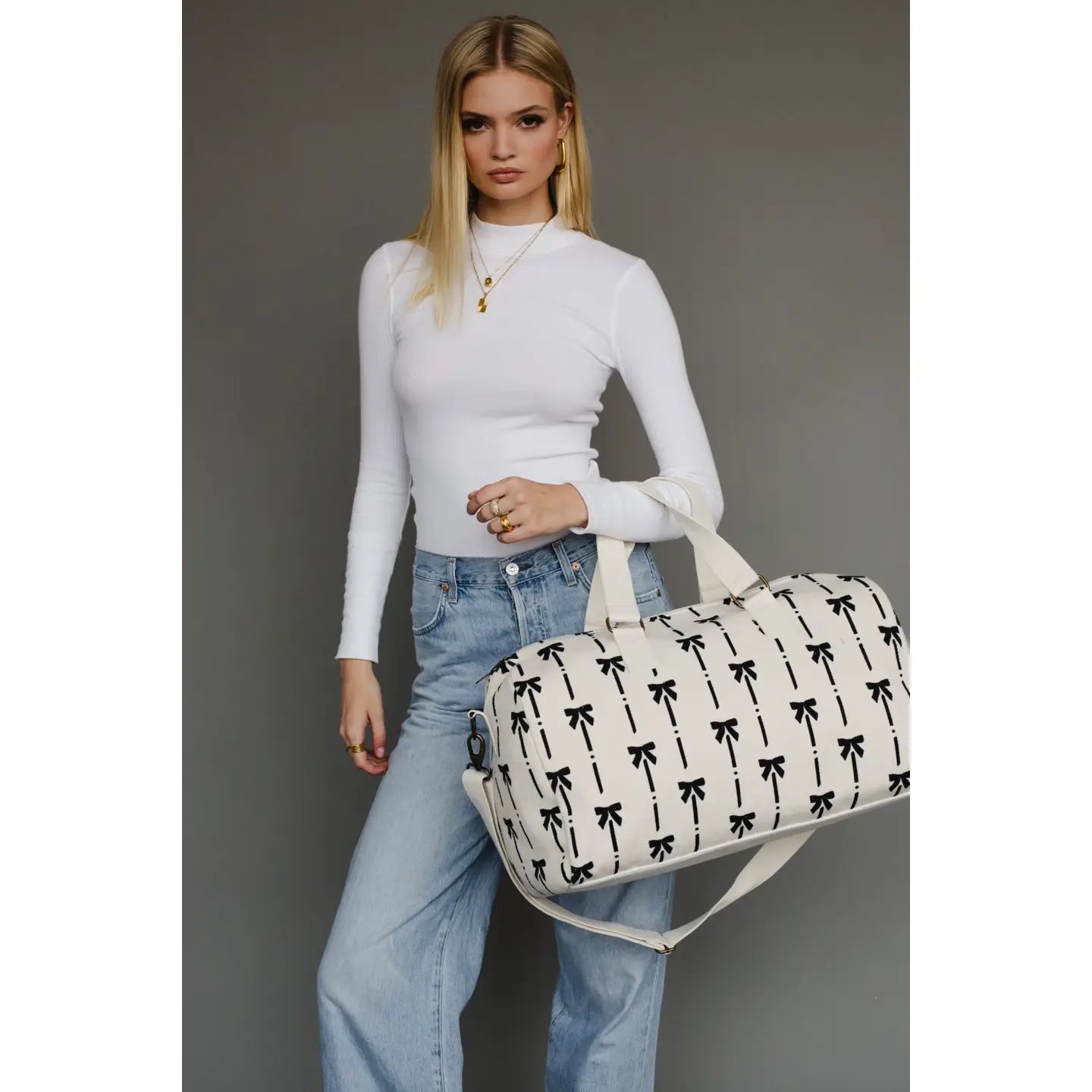 White Bow Print Duffel Bag