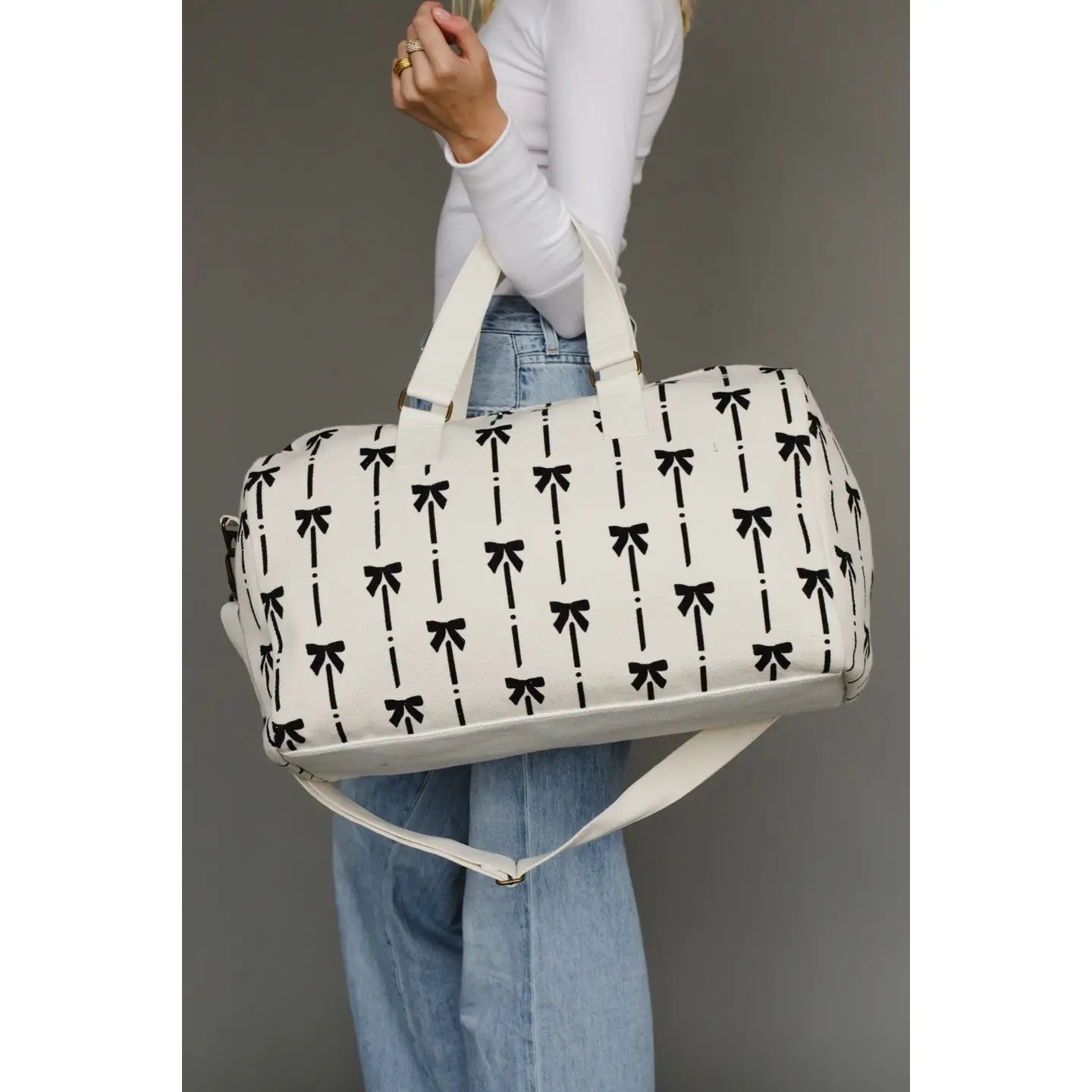 White Bow Print Duffel Bag