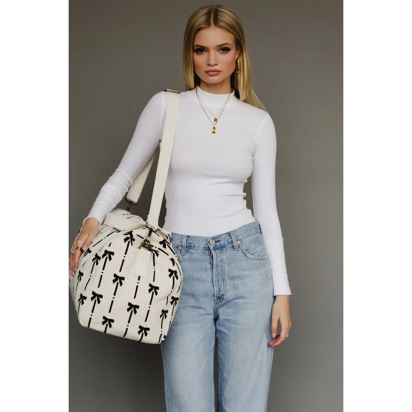 White Bow Print Duffel Bag